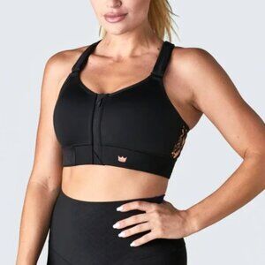 SHEFIT High Impact Ultimate Sports Bra Black Front Zipper Size Medium